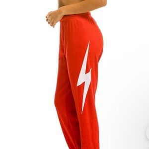 Aviator Nation Red and White Lightning Bolt Track Pants